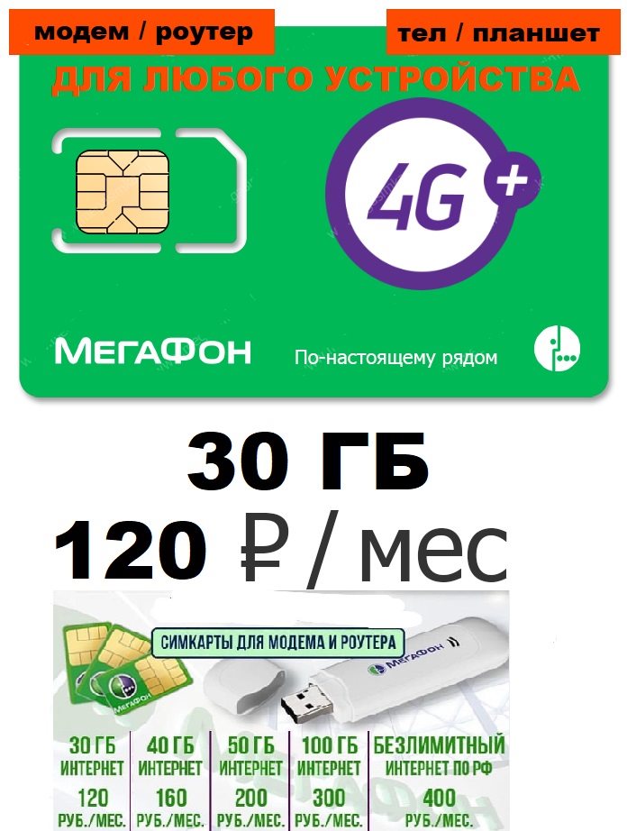 Сим карта МЕГАФОН 150 руб/мес 30 гигабайт для модема / роутера