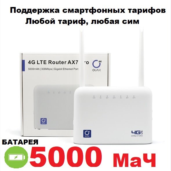 300мбит/с WIFI Роутер Olax AX7 PRO 3G 4G LTE с сим слотом + батарея 5000 МаЧ