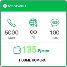 Сим карта Мегафон 135 руб/мес БЕЗЛИМИТНЫЙ ИНТЕРНЕТ 5000 минут